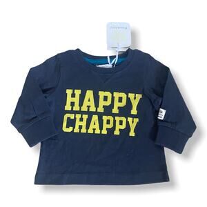 Babaluno Boys Shirt Size 3-6 Mo Happy Chappy Navy Blue Long Sleeve Knit NEW